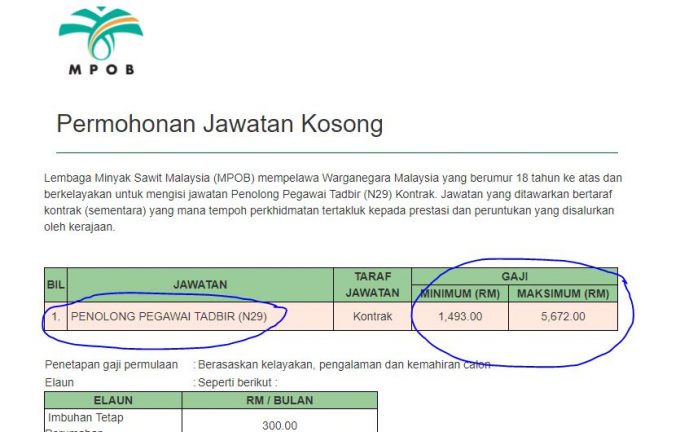 Jawatan Kosong MPOB Lembaga Minyak Sawit Malaysia (Pegawai 