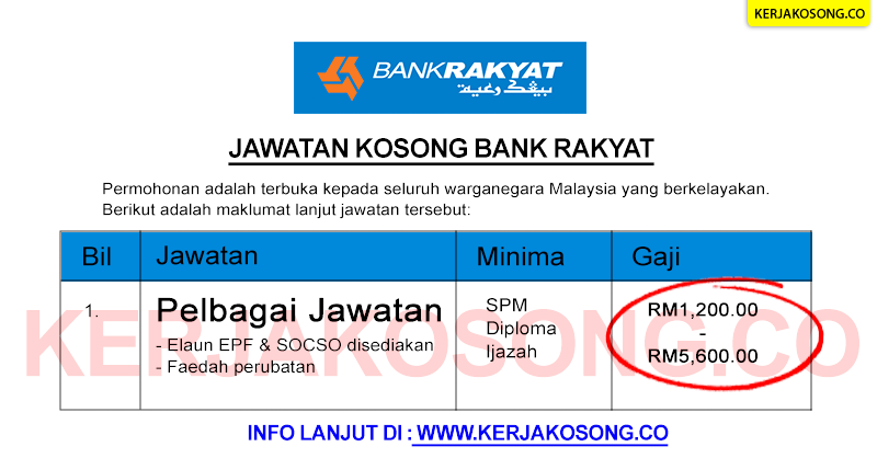 Terkini: Jawatan Kosong Bank Rakyat. Minima SPM – Jawatan 