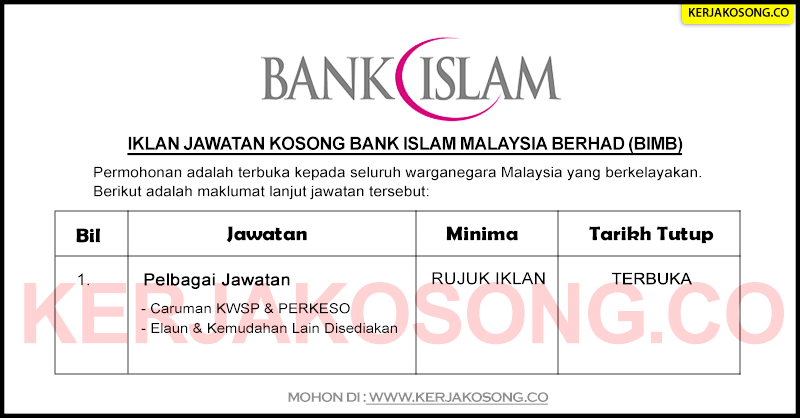 Jawatan Kosong Bank Islam Malaysia Berhad (BIMB 