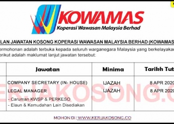 Jawatan Kosong Koperasi Wawasan Malaysia Berhad (KOWAMAS)