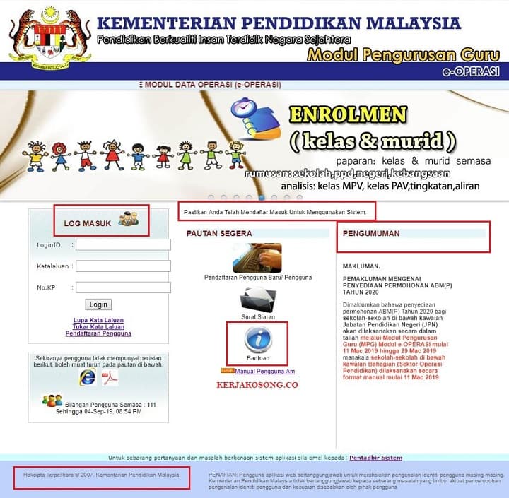 Eoperasi.moe.gov login