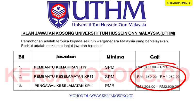 Jawatan Kosong Universiti Tun Hussein Onn Malaysia (UTHM)