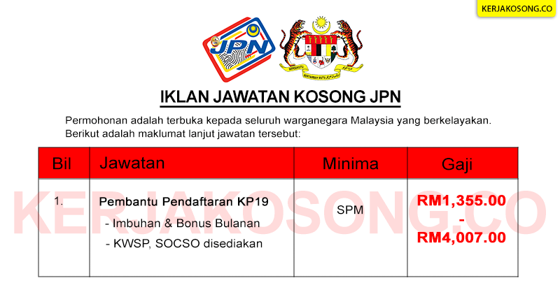 [TERKINI] Jawatan Kosong Jabatan Pendaftaran Negara (JPN)