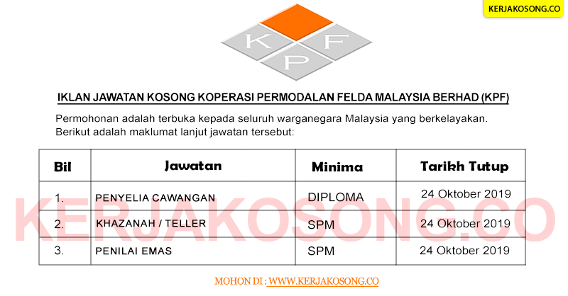 Jawatan Kosong Koperasi Permodalan Felda Malaysia Berhad Kpf