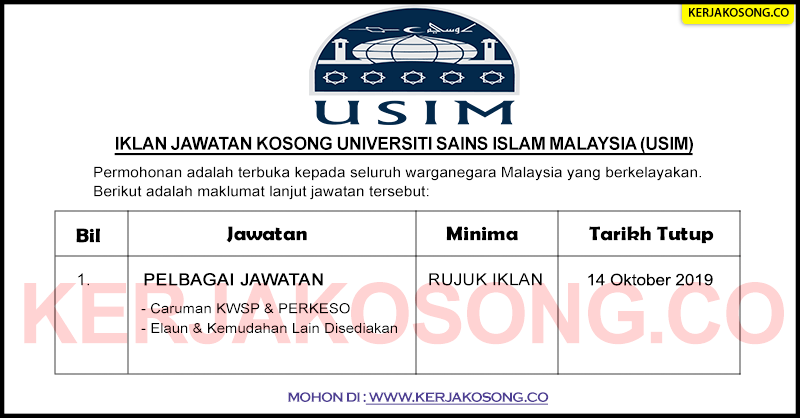 Jawatan Kosong Universiti Sains Islam Malaysia (USIM)