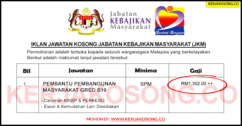 Jawatan Kosong Jabatan Kebajikan Masyarakat (JKM)