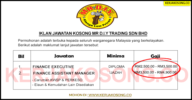 Jawatan Kosong MR D.I.Y Trading Sdn Bhd