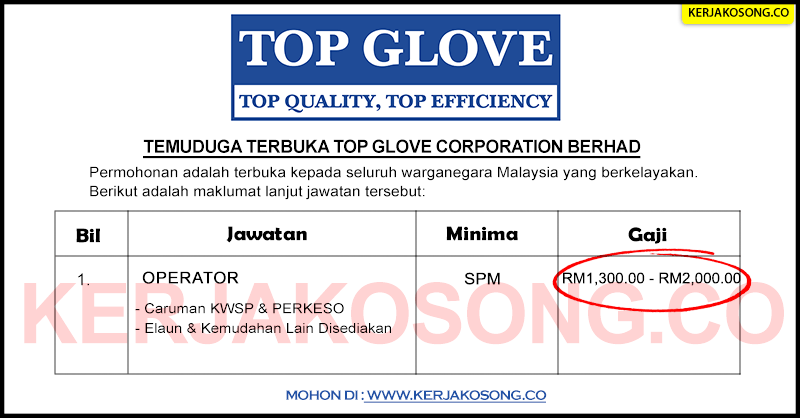 Temuduga Terbuka Top Glove Corporation Berhad – Jawatan 