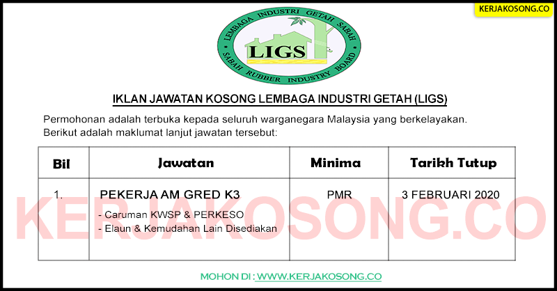 Jawatan Kosong Lembaga Industri Getah (LIGS)