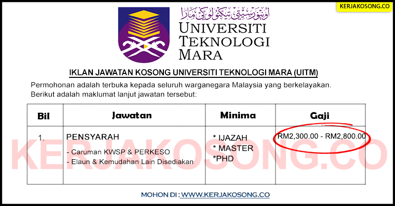 Jawatan Kosong Pensyarah Universiti Teknologi MARA (UiTM)