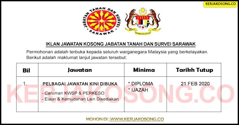 Jawatan Kosong Jabatan Tanah dan Survei Sarawak