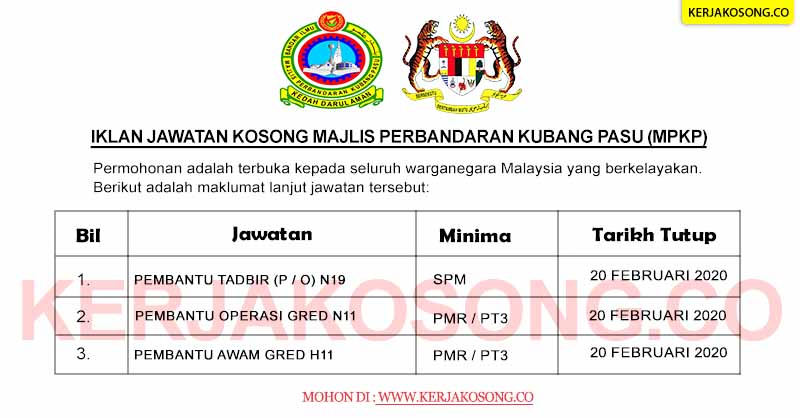 Jawatan Kosong Majlis Perbandaran Kubang Pasu (MPKP)