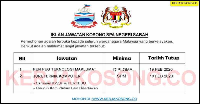 Jawatan kosong kerajaan negeri sabah