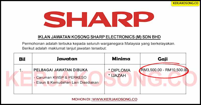Jawatan Kosong Sharp Electronics (M) Sdn Bhd