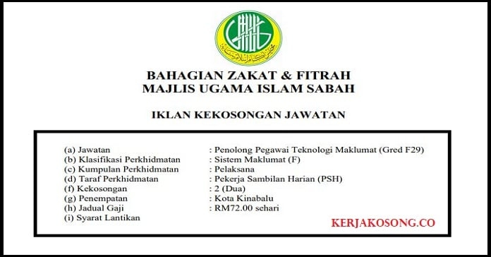 Jawatan Kosong Majlis Ugama Islam Sabah (MUIS)
