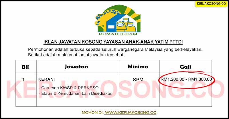 Jawatan Kosong Yayasan Anak-Anak Yatim PTTDI ~ Kerani