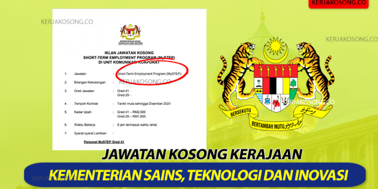 Jawatan Kosong Kementerian Sains, Teknologi Dan Inovasi