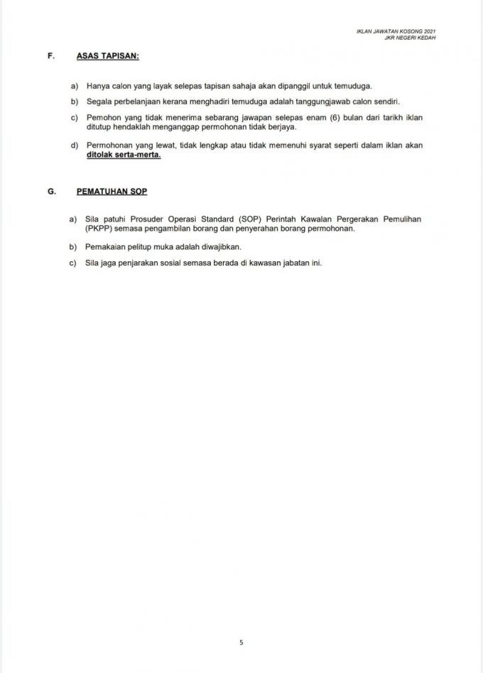 Maklumat lanjut jawatan kosong terkini jkr 5