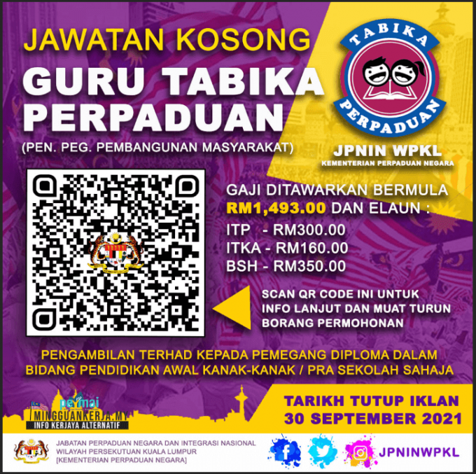 Iklan Jawatan Kosong Guru Tabika perpaduan jpnin