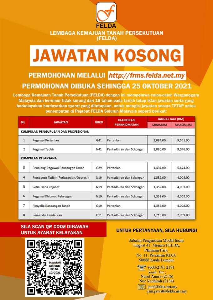 jawatan felda terkini 2021 terbaru